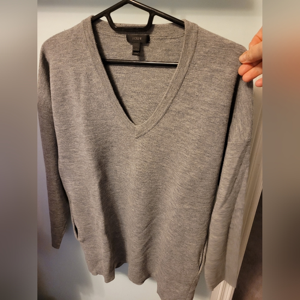 J. Crew Grey 100% Merino wool V-neck with pockets